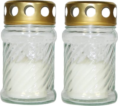 2x stuks grafkaarsen/gedenklichten met deksel wit 7 x 12 cm - 10 uren brandtijd - Graflichten/herdenkingslichten