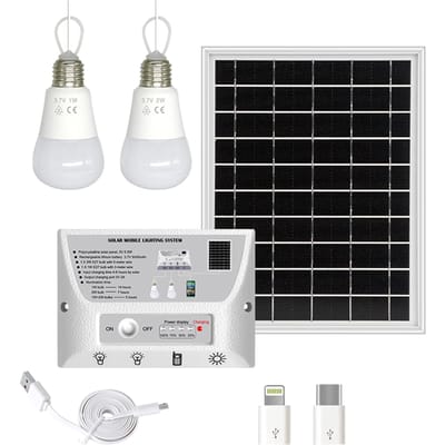 Système d'éclairage solaire Portable, panneau solaire étanche 5.5W, ampoules LED 1W et 2W, contrôleur 5000mAh White Light blanc