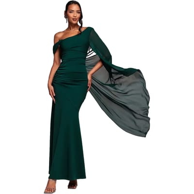 Asymmetrische Chiffon en Scuba Jurk Dames Goddiva Maxi