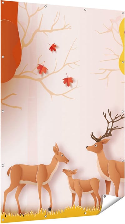 Gards Tuinposter Herten in het Bos Illustratie - Abstract - 120x180 cm - Tuindoek - Tuindecoratie - Wanddecoratie buiten - Tuinschilderij