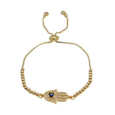 Marama Damesarmband Hamsa Hand Goud - verstelbaar - goud - blauwe zirkoon - subtiel - gold plating