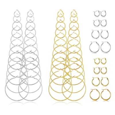 Allerion – Dames Oorringen Set – 32 Paren – Oorbellen – Goud en Zilver – Inclusief Satijnen Tasje