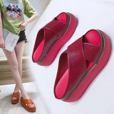 Dames Sandalen Zacht Leer Sleehakken Schoenen Vrouw Zomer Sandalen Strand Slippers Nieuw Platform Sandalias Mujer Sleehakken Pantoffels 37 bordeaux
