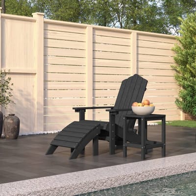 vidaXL - Tuinstoel - Adirondack - met - voetenbank - tafel - HDPE - antracietkleurig