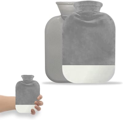 Kleine Warmwaterkruik met Verwijderbare en Wasbare Cover - Mini Warmwaterzak voor Comfort en Warmte (Grijs, 500 ml)