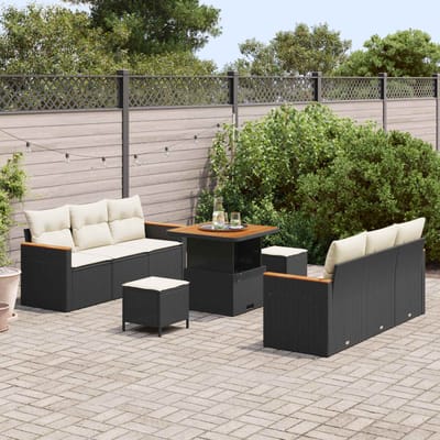vidaXL - Tuinbank - Set - 9 - pcs - Zwart - poly - rattan
