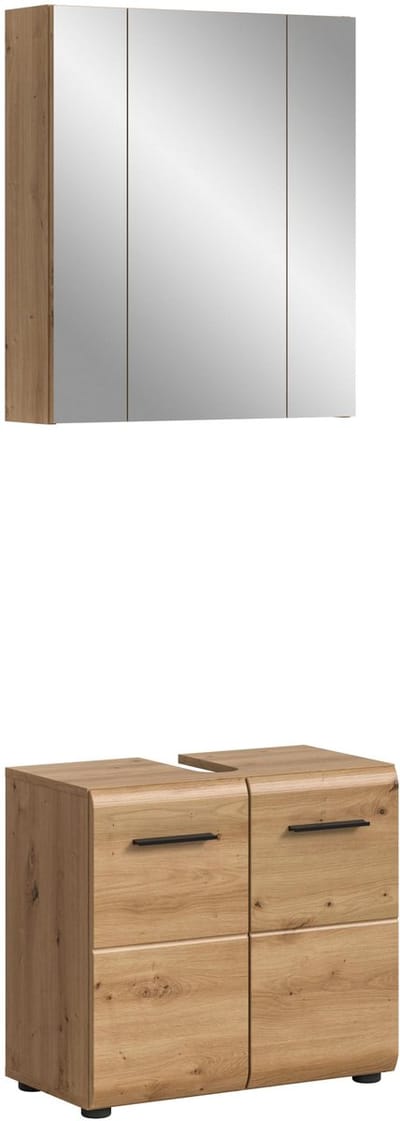 Minimalistische 2-delige badcombinatie in zwart en eiken - Compacte opbergoplossing - 60x185x30cm