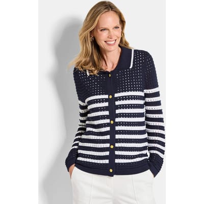 Tricot jasje met polokraag - marine / wit / gedess. - Gr. 19 van Goldner Fashion