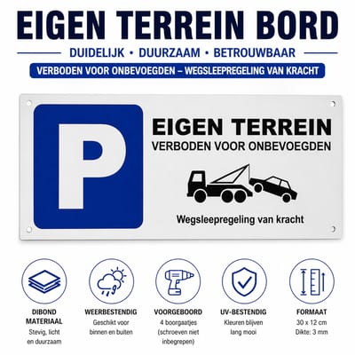 24ME® - Verboden Parkeren Bord - Roestvrij - Eigen terrein - Wegsleepregeling - Dibond Materiaal - Duurzaam