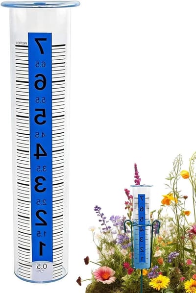 Regenmeter Groot - Neerslagmeter Tuin - Tuinonderhoud Meten - Nachtzicht Functionaliteit - 21 cm Hoogte - Transparant Blauw