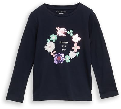 Tom Tailor - T-shirt met lange mouwen en omkeerbare pailletten - Maat 92/98 - sky captain blue