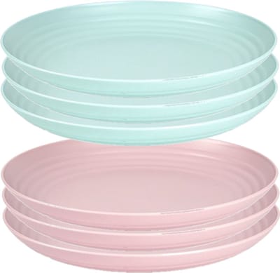 Setje van 6x stuks ronde kunststof diner/ontbijt borden in het groen en roze 25 cm