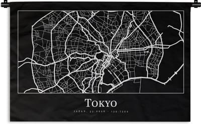 Wandkleed - Wanddoek - Kaart - Tokio - Stadskaart - Plattegrond - Tokyo - 180x120 cm - Wandtapijt