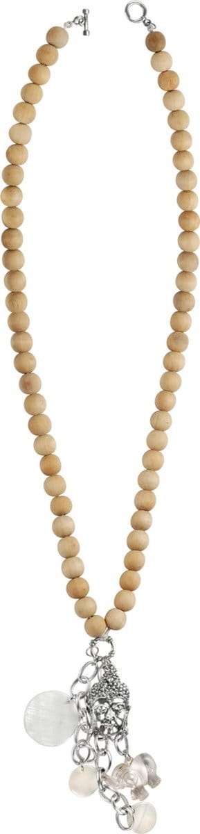Behave Lange ketting met houten kralen en boho hangers – Nikkelvrije modeketting