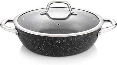 Koekenpan 26 cm met Deksel - Stone Coating Antiaanbak en Geschikt voor Inductie
