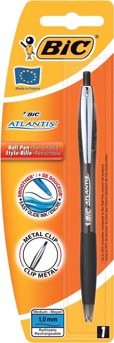 Balpen Bic Atlantis soft metalen clip clic medium zwart bister à 1st