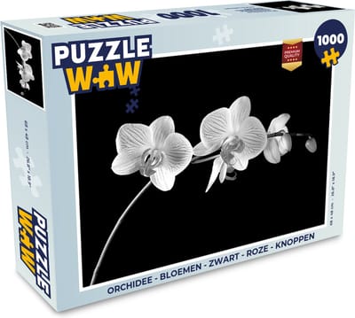 Puzzel Orchidee - Bloemen - Zwart - Roze - Knoppen - Legpuzzel - Puzzel 1000 stukjes volwassenen