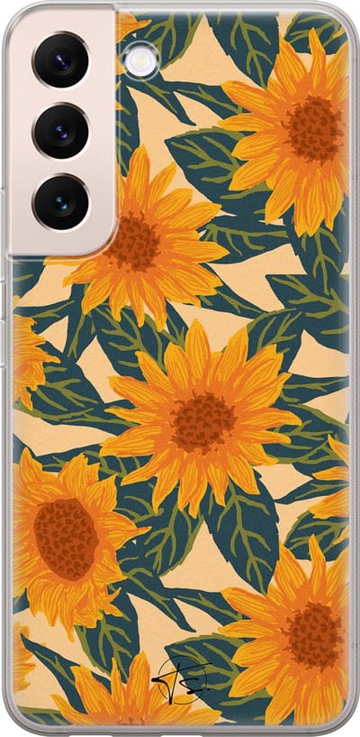Hoesje geschikt voor Samsung Galaxy S22+ - Zonnebloemen - Soft Case - TPU - Bloemen - Oranje - Mooie Telefoonhoesjes