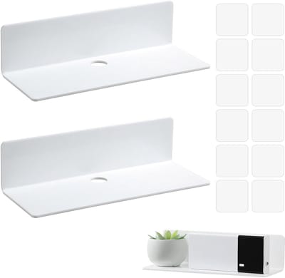 Set van 2 witte zwevende wandplanken van acryl, zelfklevende planken voor slaapkamer, badkamer en woonkamer, multifunctionele opbergruimte