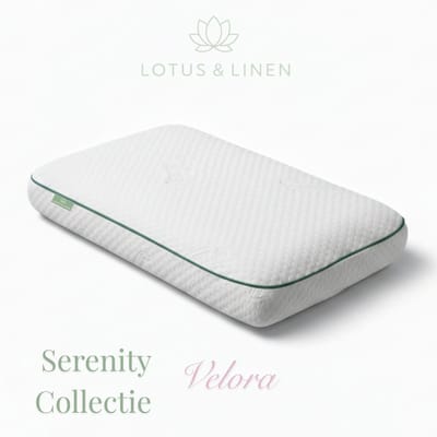 Lotus & Linen Serenity Collectie - Velora Traagschuim Hoofdkussen - Ergonomisch - Orthopedisch - Anti Nekklachten - Antiallergisch Tencel Hoes - Premium Memory Foam Pillow - 60x40x13 cm