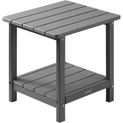VEVOR Kunststof bijzettafel, 45 x 38 x 44 cm, HDPE tuintafel, balkontafel met 2 planken, nachtkastje, salontafel, decoratieve tafel, geschikt voor terras, zwembad, strand, veranda, tuin, grijs