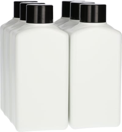 6 x Plastic Fles 250 ml Schroefdop zwart - Rechthoekig - Gerecycled HDPE Kunststof- Gerecycled HDPE Kunststof - Onbreekbaar - ca. 70% minder Co2 uitstoot door gerecycled materiaal - 6 stuks