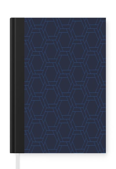 Notitieboek - Schrijfboek - Hexagon - Patroon - Blauw - Notitieboekje klein - A5 formaat - Schrijfblok
