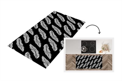 Keukenloper - Loper keuken - Patroon - Veren - Zwart Wit - 120x60 cm - Keukenloper vinyl