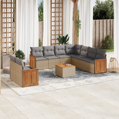 vidaXL - 10-delige - Loungeset - met - kussens - poly - rattan - beige