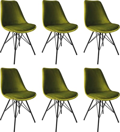 KICK® VELVET Kuipstoelen Groen – Set van 6 – Eetkamerstoelen – Velvet – Zwart Frame