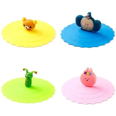 4 stuks siliconen drinkbekerdeksels 10 cm creatieve ronde mokhoes herbruikbare anti-stof bekerhoezen cartoon koffiemokdeksel yellow