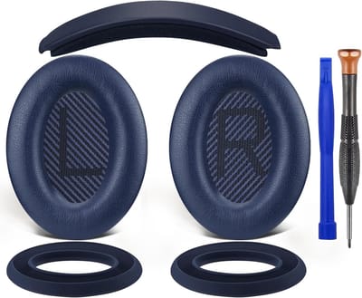 Vervangingsset voor Over-Ear Hoofdtelefoons met Oorkussens, Hoofdband en Siliconen Beschermhoes - Geschikt voor Bose QuietComfort 35 en QC35 II - Blauw
