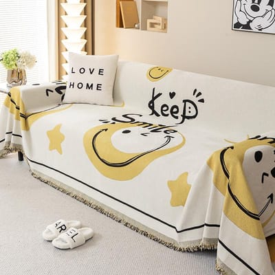 Cartoon Schattig Vier Seizoenen Universeel Ins Bankhoes Stof Volledige Dekking Volledige Dekking Bank Handdoek Bank Kussenhoes Cover Deken Kussen 180*130cm beige