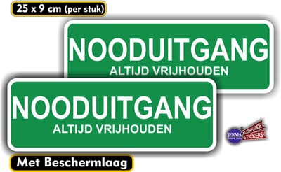 Jerma - Nooduitgang deursticker - set 2 st - 9 x 25 cm - duurzaam Vinyl - Weerbestendig - krasvrij
