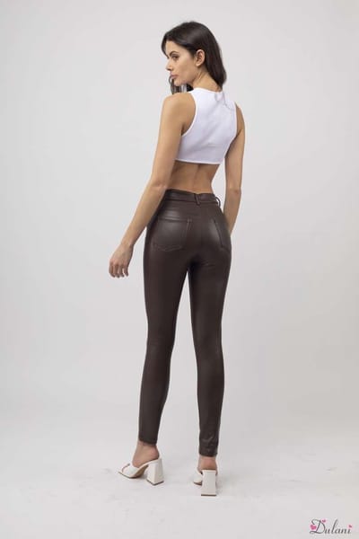 Broek Toxik3 hoge taille lederlook choco