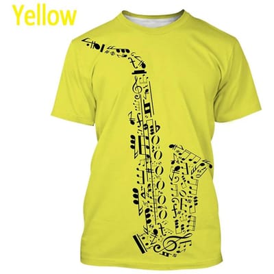 Heren Muziek Kunst T-shirt met korte mouwen 3D-geprint Nieuw Jazz Muziekinstrument Saxofoon T-shirt Harajuku Stijl Streetwear Top 6XL yellow