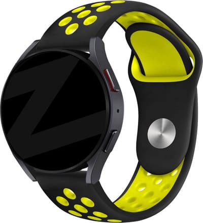 Bandz universeel 20mm sport band 'Deluxe' geschikt voor Samsung Galaxy Watch Active 1/2 40 & 44mm / Watch 1 42mm / Watch 3 41mm / Gear Sport / Polar Ignite 1-2-3 / Unite / Pacer - Hoogwaardig siliconen materiaal - zwart & geel