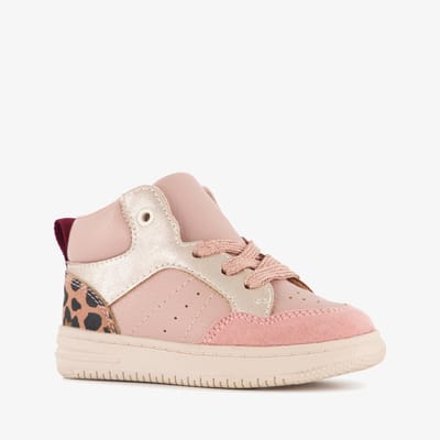 Blue Box hoge meisjes sneakers met luipaardprint roze - Maat 21 - Uitneembare zool