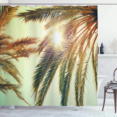 ABAKUHAUS Palmblad douchegordijn – modern polyester, 175x200 cm – oranje/groen