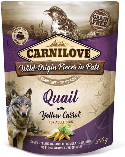 Carnilove Dog Pouch Kwartel - Hypoallergeen Hondenvoer 12x300gr - Rijk aan Antioxidanten, Zonder Granen