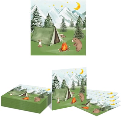 Dailygoods- Papieren Servetten 20 Stuks - Camping Thema - Bos Avontuur - Verjaardagsdecoraties - Hoogwaardig Papier - 16,5cm x 16,5cm - Feestservetten