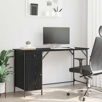 vidaXL Computerbureau Zwart Eiken 131 x 48 x 75 cm Bewerkt hout