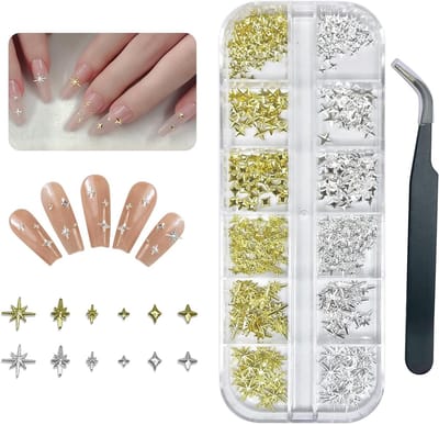 240 Stuks Gouden en Zilveren Sterren Decoratie voor Nagelkunst - 3D Stereoscopische Nagelstickers, DIY Nail Art Accessoires en Decoratie voor Meisjes