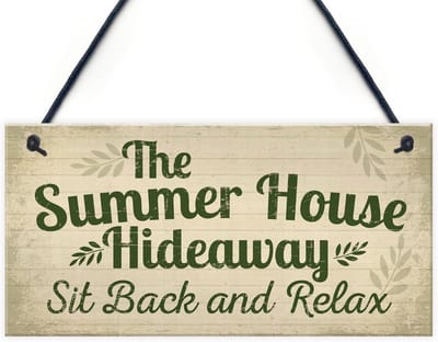 Tuin Huisje Bord - Decoratie Plaquette - Zomer Huisje - Handgemaakt Verenigd Koninkrijk - 20x10 cm - Bruin