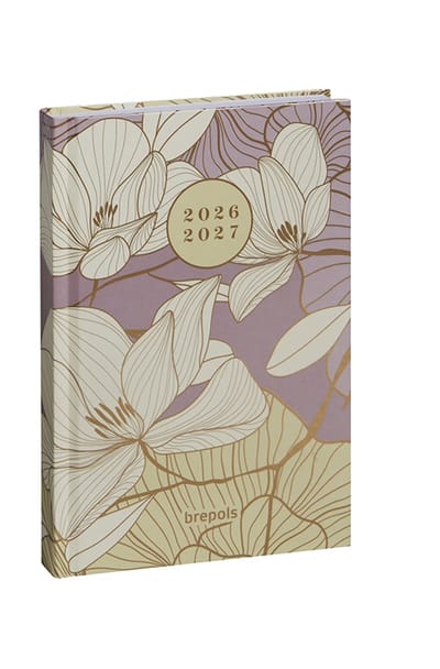 Brepols agenda 2026-2027 - Student FLORAL & LEAVES - Schoolagenda - 1 week op 2 pagina's - Stevige omslag - Weekoverzicht - Roze - 9 x 16 cm