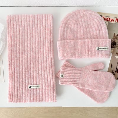 3 Stuks/Set Gebreide Ring Sjaal Dames Wol Hoed Winter Warme Sjaals Effen Pet Ontwerp Zachte Kasjmier Pashmina Kraag Nek Sjaal beige