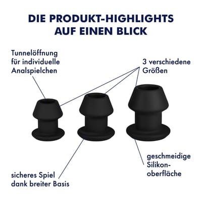 Anale plug set met erotische tunnel, 7,7 10,2 cm