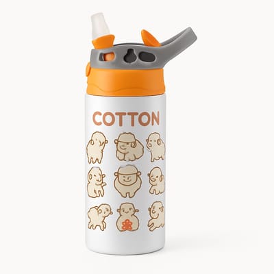 Klassieke 'il_1140xN.8155609628_rr02' Drinkfles – Stijlvolle Herbruikbare Fles voor Alle Drankjes - Waterfles voor kinderen (wit/oranje)