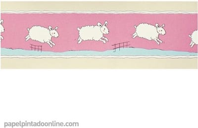 Behangrand schapen -Four Friends - Kinderbehang - Roze - Behangpapier - Behang Babykamer - Schaapjes - 0.13 x 5M.