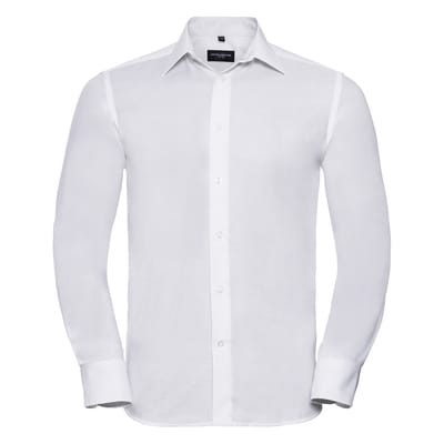 Russell Collection Heren Oxford Easy-Care Getailleerde Overhemd met Lange Mouwen (Wit)